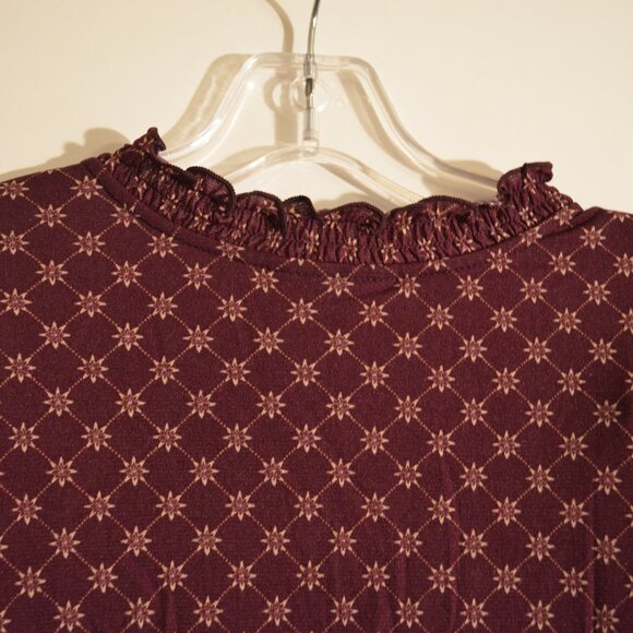 Style & Co Bohemia Style Ruffle Collar V-Neck Lace Burgundy-Gray Floral Blouse L - Picture 3 of 8